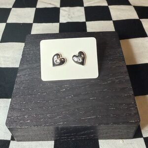Heart Shaped Stud Earrings With CZ Accent